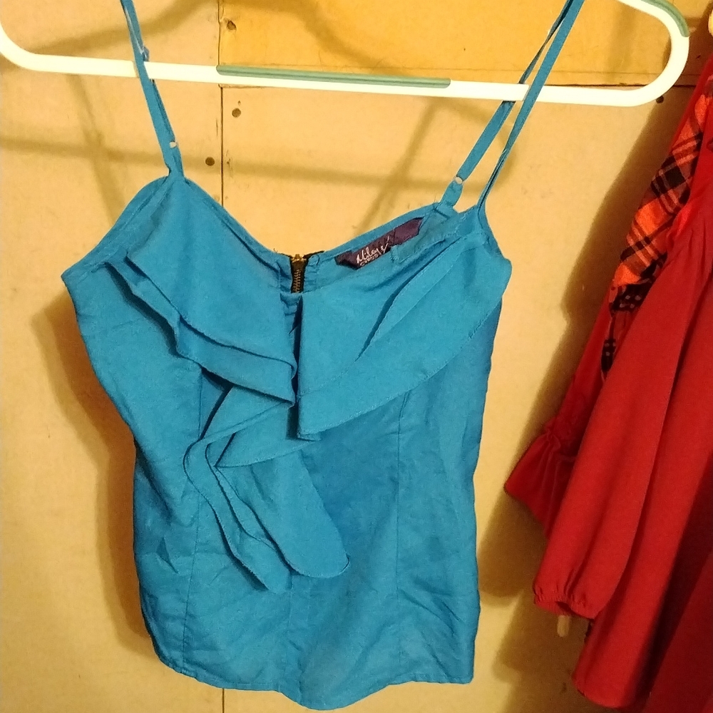 Royal blue ruffle tank top